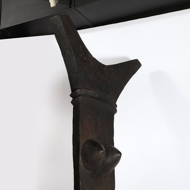 Ebony Mid-Century Toguna Sculpture in Burnt Oak on Metal Base by Dogon People, Mali For Sale - Image 8 of 12