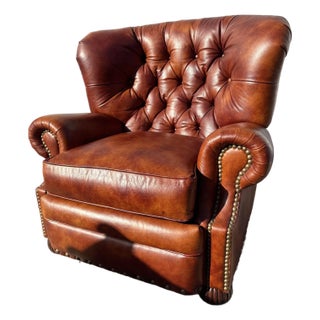 Handsome Leather Chesterfield Style Churchill Cigar Club Chair For Sale