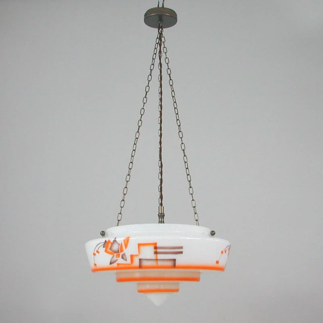 German Art Deco Pendant Lamp in Enameled Glass and Brass, 1930s For Sale - Image 17 of 18