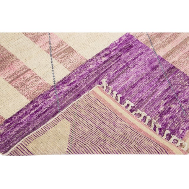 Tribal 7 X 10 Modern Moroccan Tribal Handmade Wool Rug in Beige and Purple For Sale - Image 3 of 10