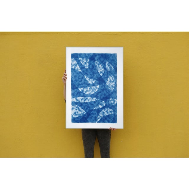 Mid-Century Modern 2021 "Misty Underwater Shapes" Contemporary Cyanotype on Watercolor Paper For Sale - Image 3 of 11