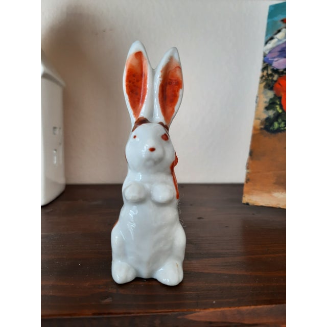 1940s Vintage Ceramic Bunny With Bow Japan Figurine For Sale - Image 5 of 7