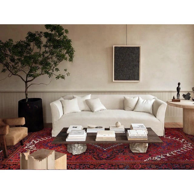 1960s 1960 9'10"x12'6" Sceptre Red Pure Wool Vintage Persian Heriz Hand Knotted Clean Rug For Sale - Image 5 of 12