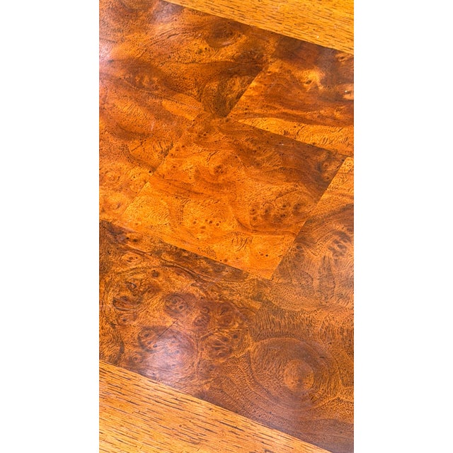 Brown Long Parsons Style Walnut Sofa Table With Burl Walnut Top For Sale - Image 8 of 11