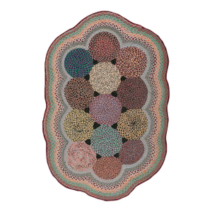 Beautifuly Soft Multi Color Ground With Colorful Circles Oval Antique American Braided Rug