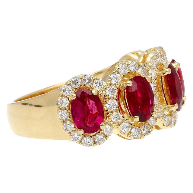 Early 21st Century 3.43 Carat Oval Cut Ruby and Diamond Halo Wedding Band Ring in 18K Gold For Sale - Image 5 of 9