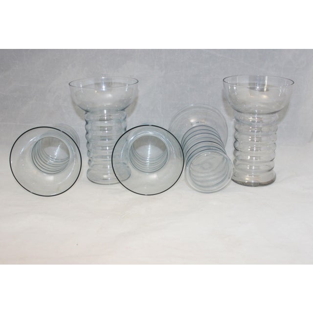 Blue 1930s Art Deco Dunbar Aramis Iridescent Ice Blue Ringed Glasses Set of 5 For Sale - Image 8 of 8