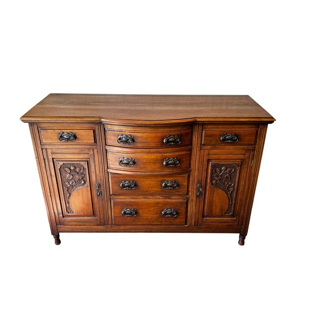 English Edwardian Art Nouveau Walnut Sideboard with Hand-Carved Floral Panels, 1900s For Sale - Image 14 of 15