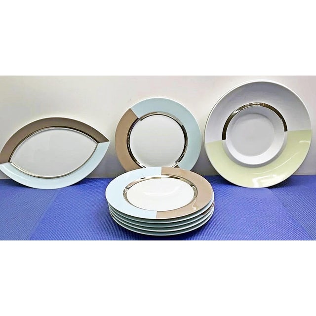 Fine porcelain china for serving 6 by Bernardaud from Limoges, France, their Fusion style for modern decor. Midcentury...