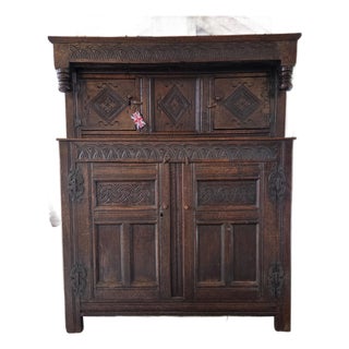 English 17th-Century Carved Oak Court Cupboard For Sale