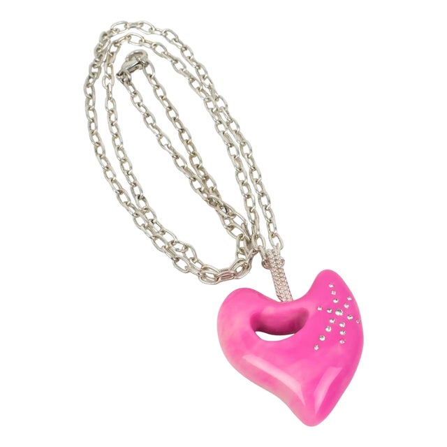 Christian Lacroix Chain Necklace with Pink Resin Heart Medallion For Sale
