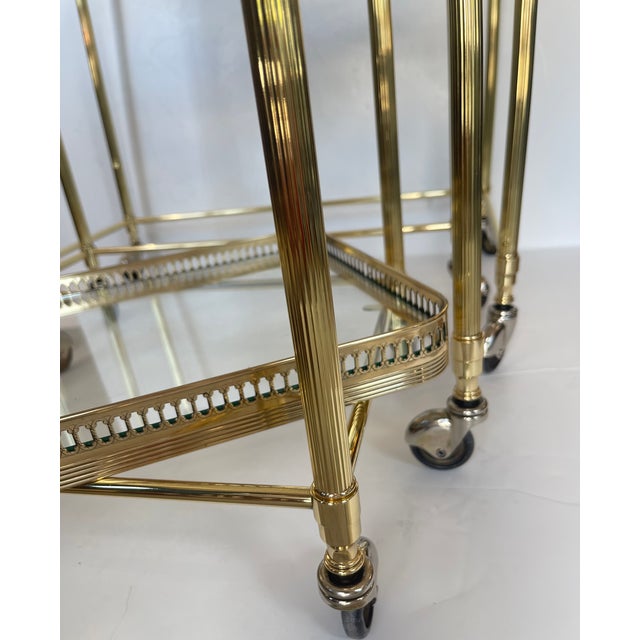 French Neoclassical Style Nesting Bar Carts With Glass Shelves, Maison Jansen For Sale - Image 16 of 17