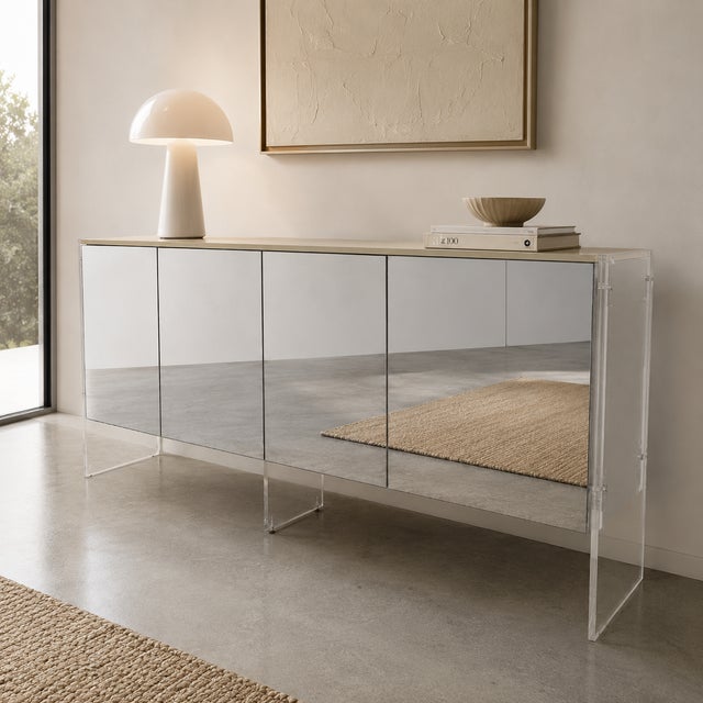 Vintage Mirrored White Laminate & Lucite Credenza For Sale - Image 14 of 14