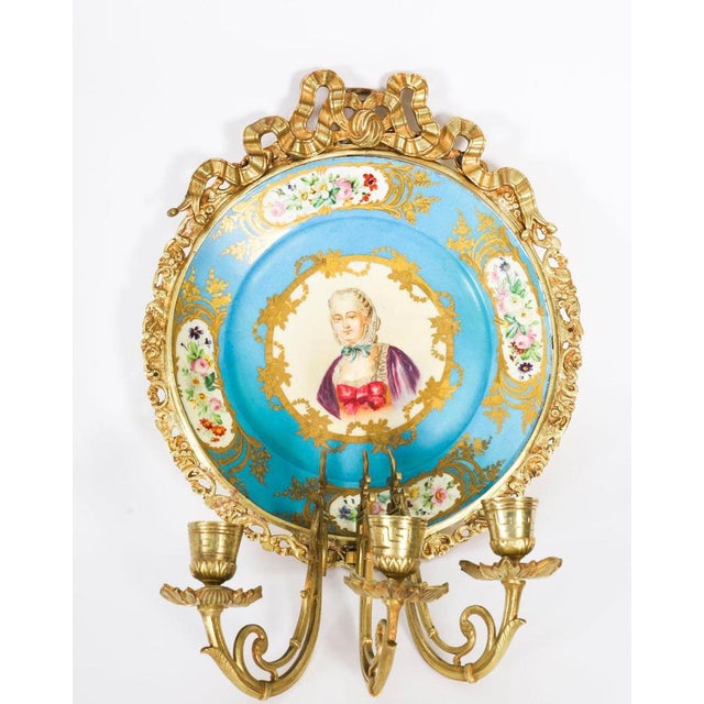Antique Ormolu and Sevres Porcelain Portraits Wall Lights, 1800s, Set of 2 For Sale - Image 12 of 18