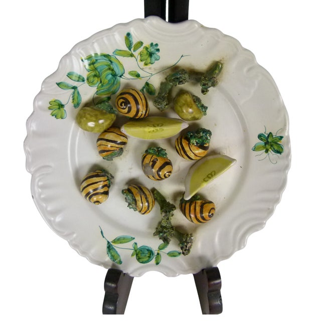 Mid-Century Italian Trompe L’Oeil Plate Hand Painted Plate 3d Striped Snails and Lemon Wedges by Peasant Village For Sale In Atlanta - Image 6 of 9