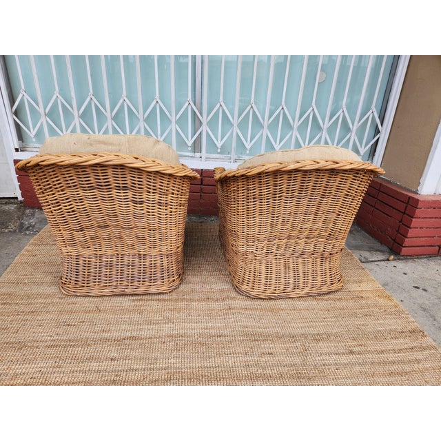 Beige 1960's Pair of Italian Wicker Chairs For Sale - Image 8 of 12