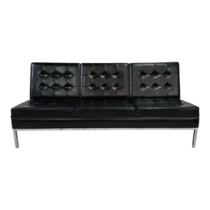 Knoll Black Vinyl Sofa by Florence Knoll