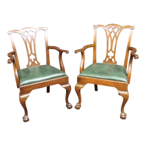 Kittinger Chippendale Style Claw & Ball Mahogany Armchairs