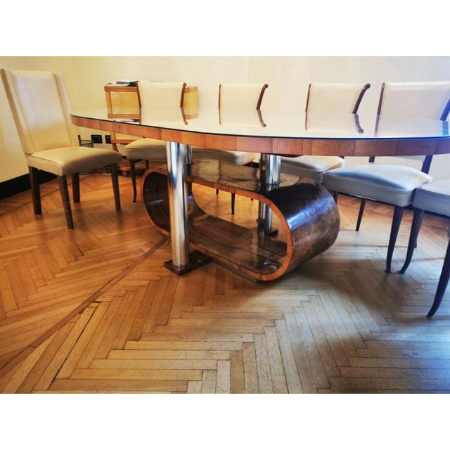 1930s Large Vintage Art Deco Table in Walnut Root and Steel, 1935 For Sale - Image 5 of 7