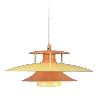 Mid-Century Modern Danish Pendant Lamp in Yellow & Orange Metal, 1970s For Sale