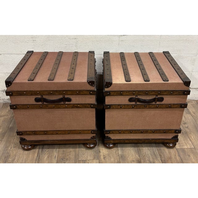 This is a gorgeous and rare pair of Lexington Home Furnishings steamer storage trunks, boxes, nightstands, end tables, or...