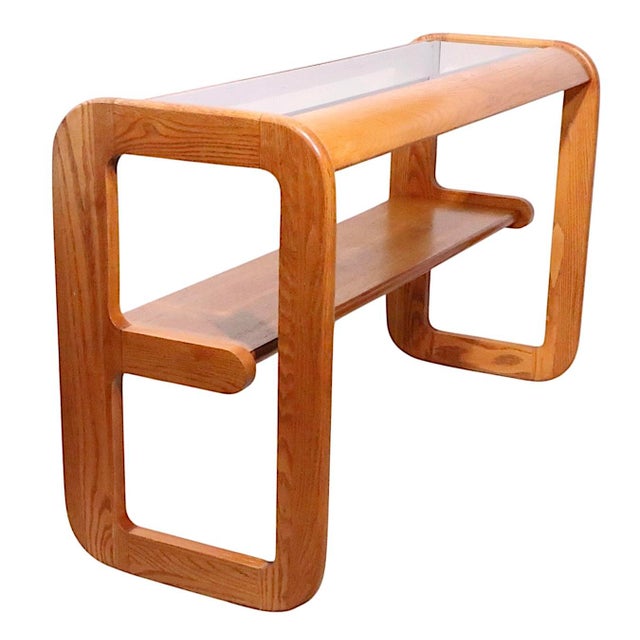 Lou Hodges Mid 20th Century Mod Lou Hodges Oak and Glass Console Table For Sale - Image 4 of 18