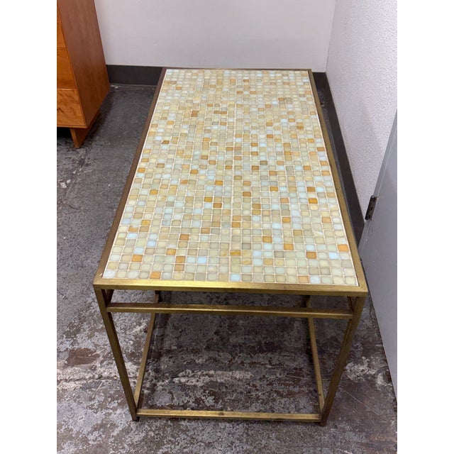 Union-Made Mosaic Tile Top Brass-Tone Console Table, Vintage For Sale In San Francisco - Image 6 of 12