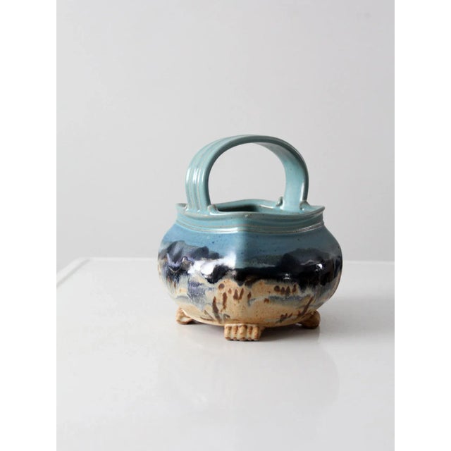 Sky Blue Carl Sheehan Fire Hole Pottery Ceramic Basket Ca 1999 For Sale - Image 8 of 13