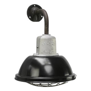 Vintage Industrial French Black Enamel Factory Wall Light For Sale