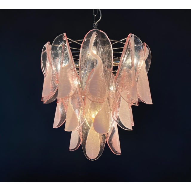 1990s Italian Vintage Pink Murano Glass Lattimo Rondini Chandelier, 1990s For Sale - Image 5 of 17
