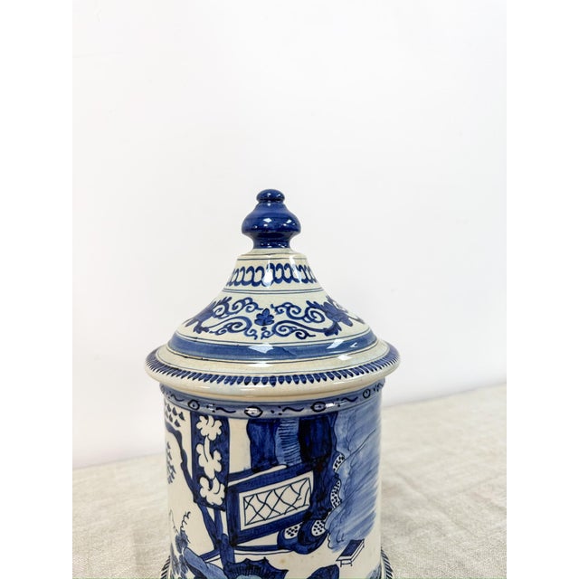 Chinoiserie Vintage Delft Blue White Ginger Jar Painted Porcelain Decor For Sale - Image 3 of 8