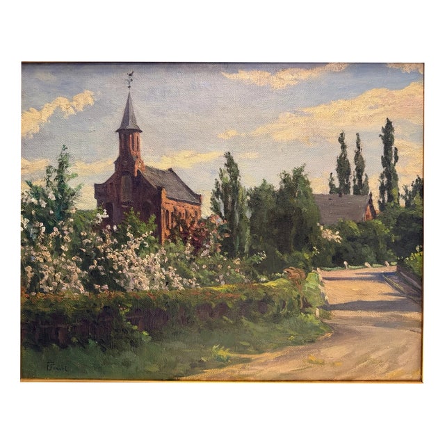 Friedrich Fennel, Village Church, Hesse, 1910, Oil Painting on Canvas For Sale