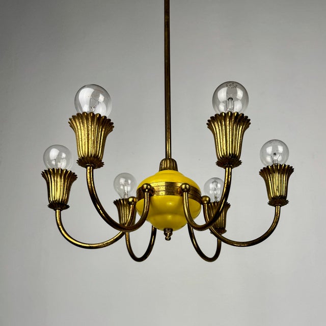 Vintage Italian Six-Arm Brass Chandelier, 1940s For Sale - Image 10 of 10