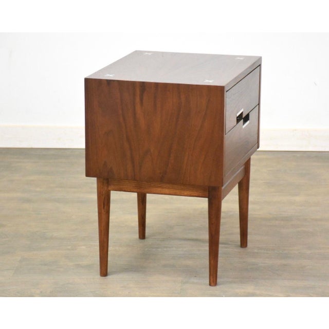 American 1960s Refinished American of Martinsville Walnut and Aluminum Nightstand For Sale - Image 3 of 7