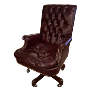Late 20th Century Old Hickory Leather Executive Tufted Swivel Chair High Back For Sale