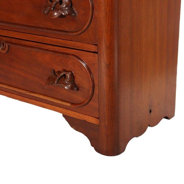 Traditional Antique Renaissance Revival Walnut 3-Drawer Marble Top Chest C1890 For Sale - Image 3 of 18