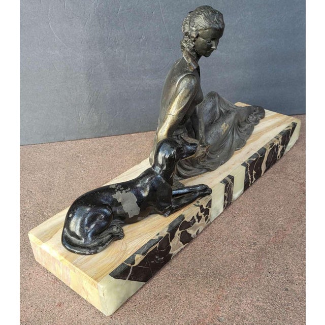 1920s Art Deco Period Statue Woman and Dog on Marble Base For Sale In Philadelphia - Image 6 of 12