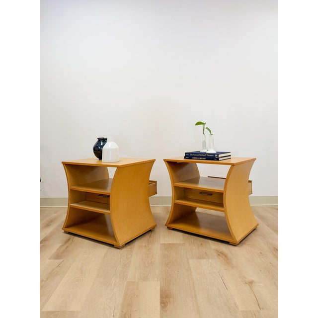 Unique Curved Hourglass Double Sided Nightstand Pair Vintage Accent Post Modern For Sale - Image 16 of 17
