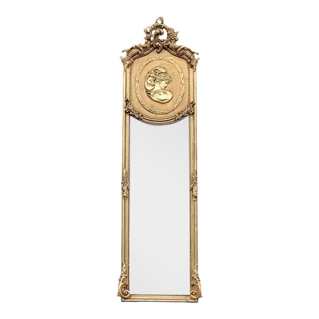 Late 20th C Italian Rococo Gold Beech Floor Mirror With Woman’s Face For Sale