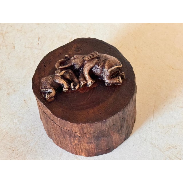 Decorative and Jewelry Box in Wood with Carved Elephants, France, 1970s For Sale - Image 3 of 13