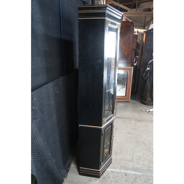 Vintage Jasper Black Lacquer Chinoiserie China Display Cabinet Pagoda Landscape, Attributed For Sale - Image 6 of 13
