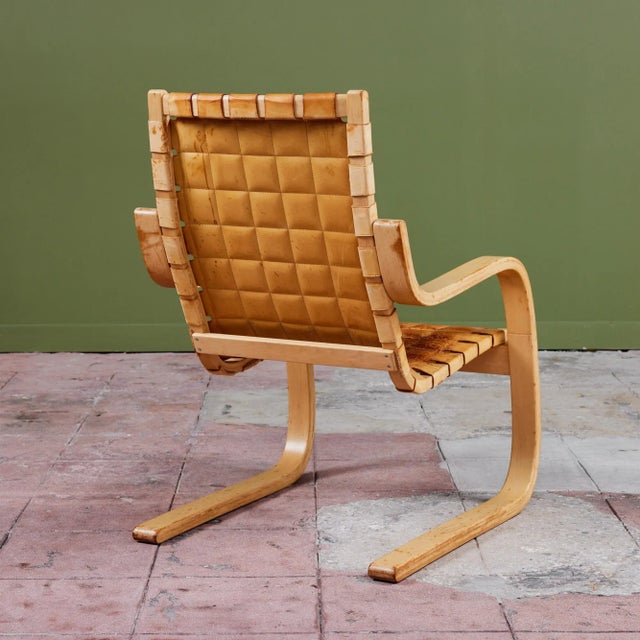 Wood Alvar Aalto Cantilevered Leather Lounge Chair for Artek For Sale - Image 7 of 12