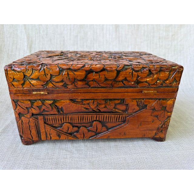 Brown Vintage Chinese Camphor Carved Chest Box For Sale - Image 8 of 17