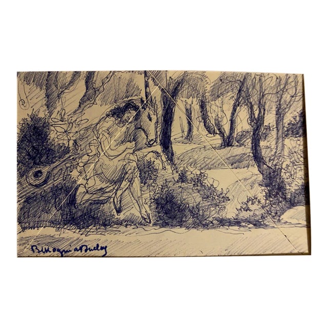 Mogniat-Duclos Bertrand, Figure In the Wood, Pen, Mid-20th Century For Sale