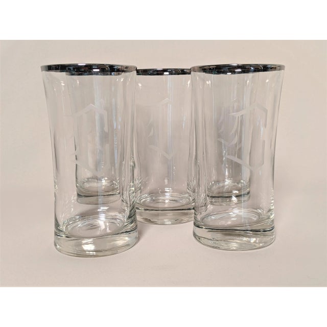 Dorothy Thorpe Silver Rim Monogram Glass Tumblers Set of 8 - Initial C For Sale - Image 4 of 11