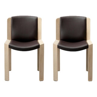 Model 300 Chairs in Wood and Sørensen Leather by Joe Colombo for Karakter, Set of 2 For Sale