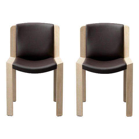 Model 300 Chairs in Wood and Sørensen Leather by Joe Colombo for Karakter, Set of 2 For Sale