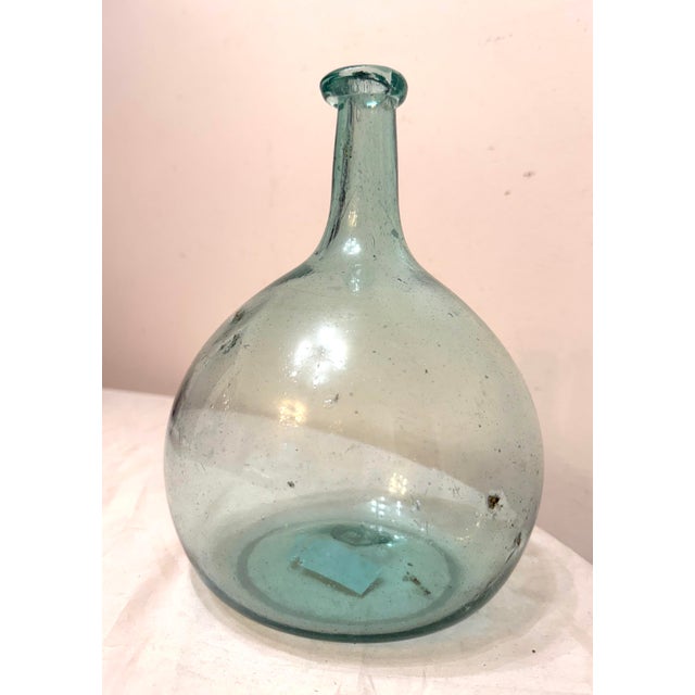 Glass Antique 1797-30 Gallatin-Kramer Glassworks Hand Blown Glass Aqua Bulbous Bottle For Sale - Image 7 of 11