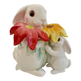 Easter Cookie Jar - Fitz & Floyd "Bunny Blooms" Retired Ceramic Cookie Jar, 2003 For Sale