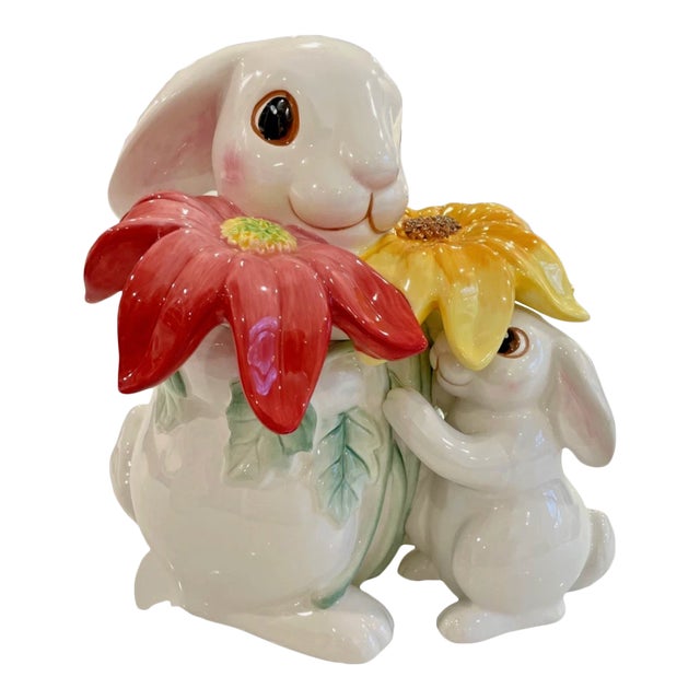 Easter Cookie Jar - Fitz & Floyd "Bunny Blooms" Retired Ceramic Cookie Jar, 2003 For Sale